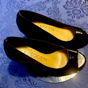 Sole Society Black Open Toe Patent Leather Shoes